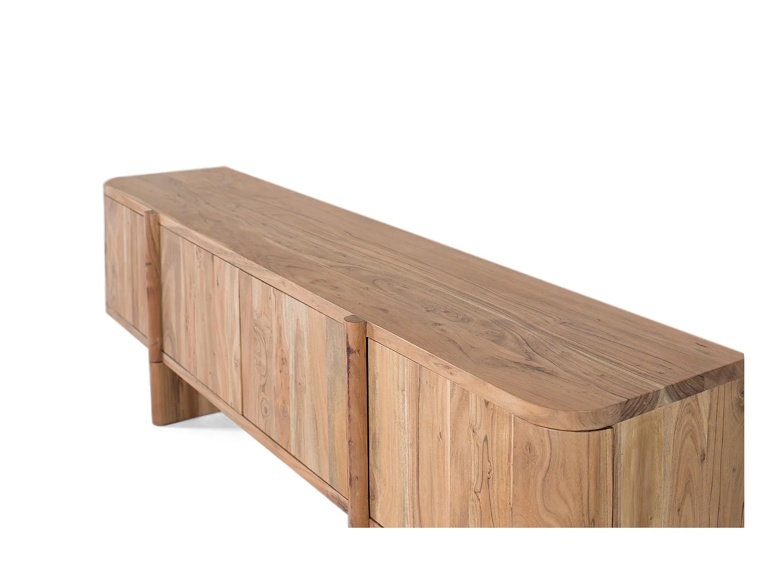 TV-Schrank aus massivem Akazienholz mit abgerundeten Ecken