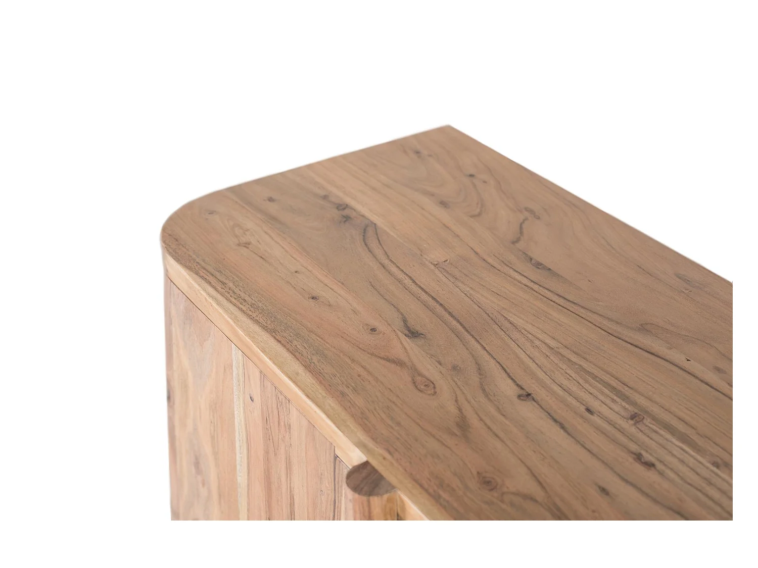 TV-Schrank aus massivem Akazienholz mit abgerundeten Ecken