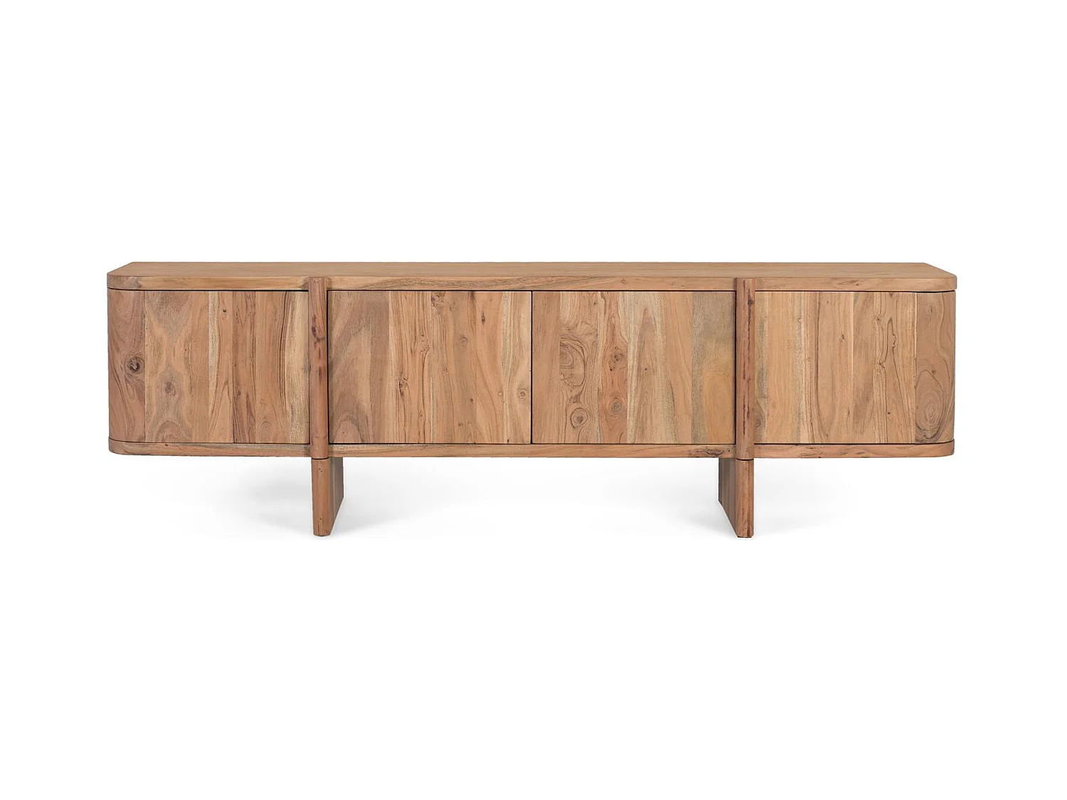 Meuble TV en bois d'acacia massif avec coins arrondis
