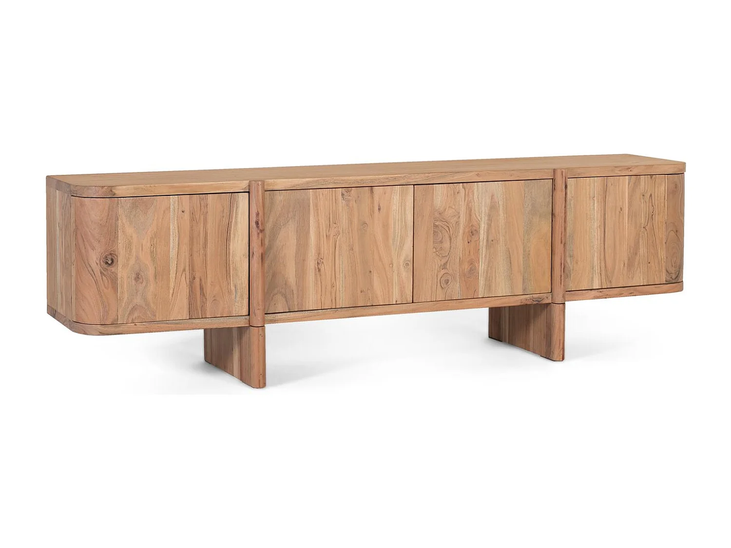 TV-Schrank aus massivem Akazienholz mit abgerundeten Ecken