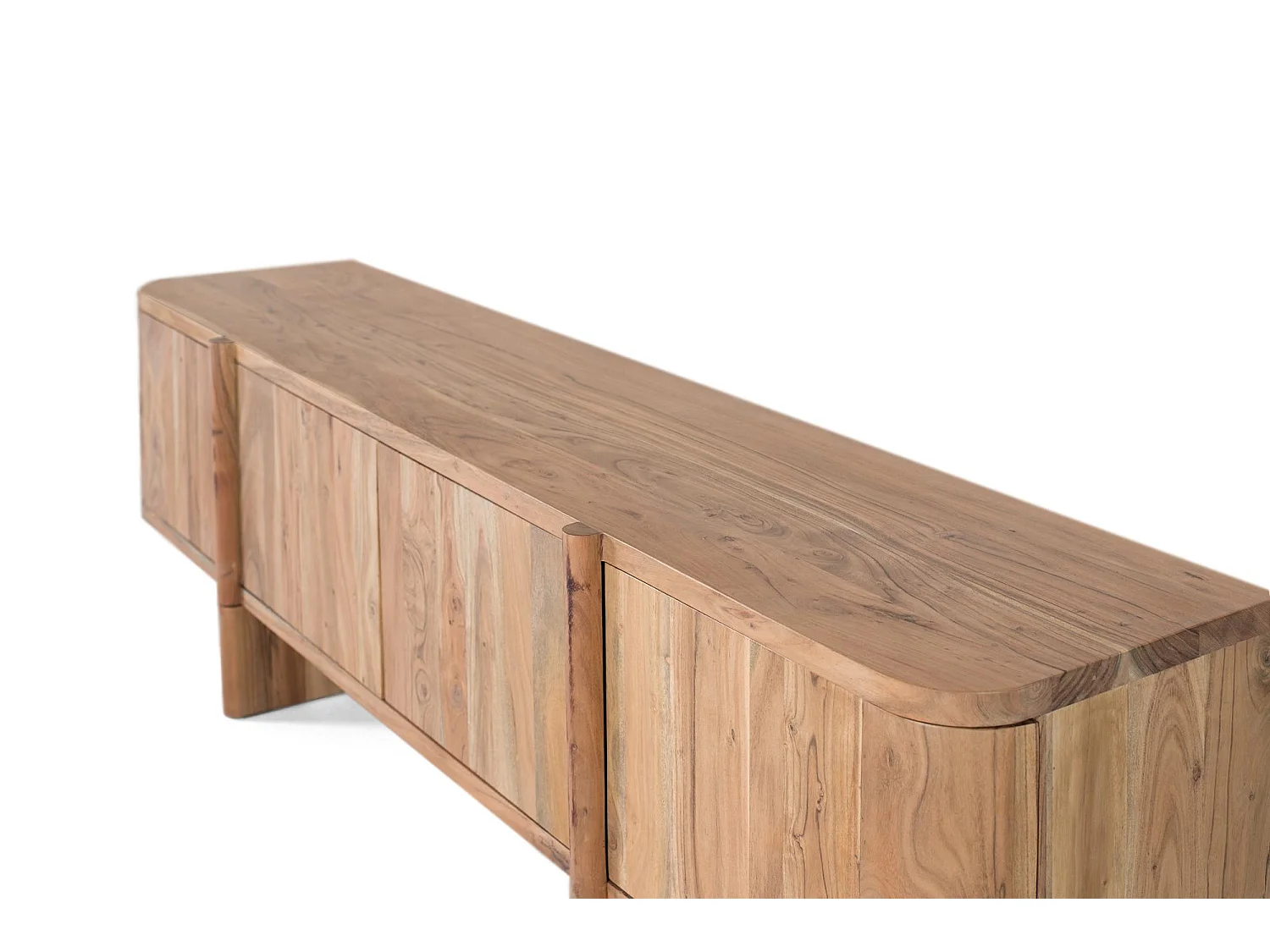 TV-Schrank aus massivem Akazienholz mit abgerundeten Ecken