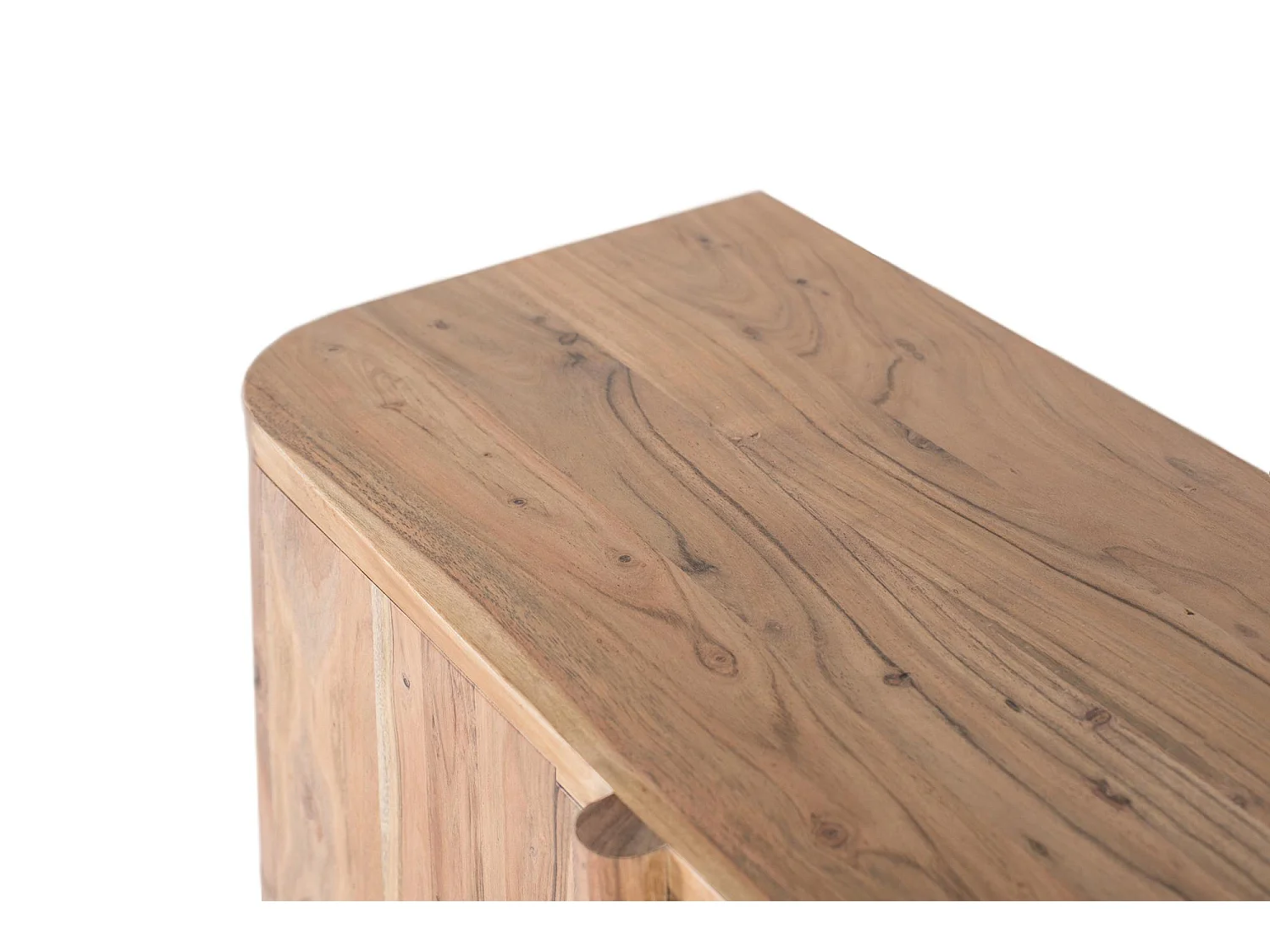 TV-Schrank aus massivem Akazienholz mit abgerundeten Ecken