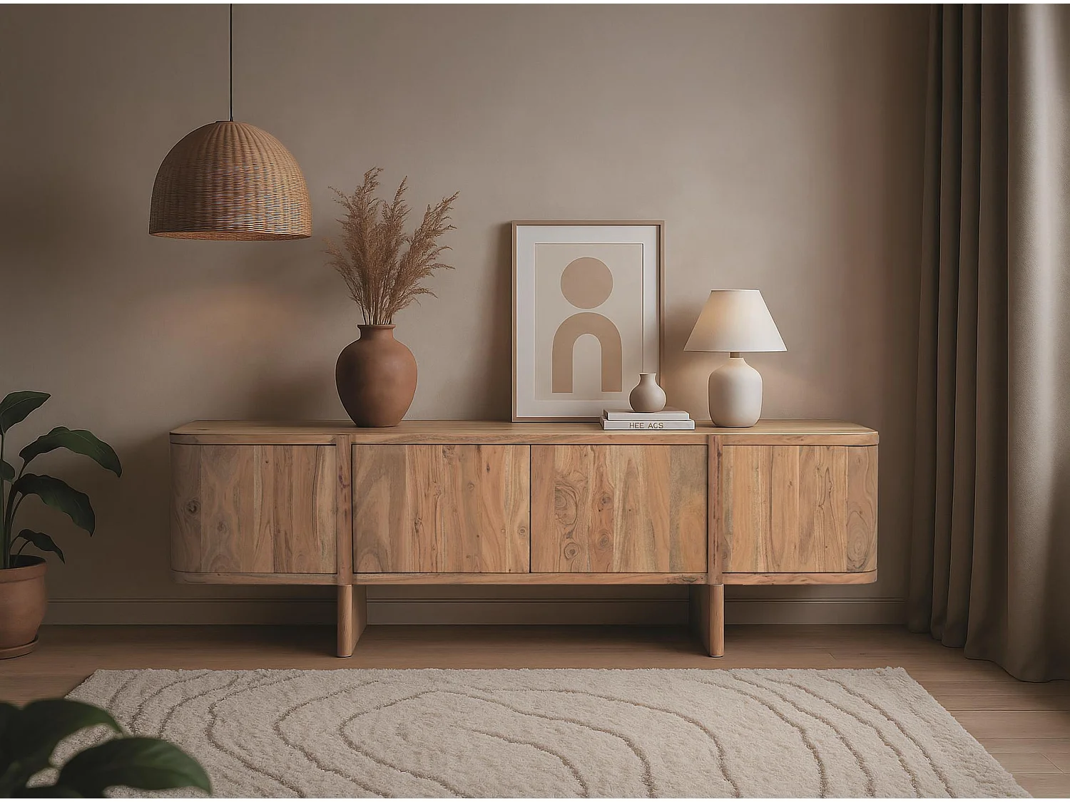 Acaciahouten tv-meubel 170 cm, rustieke moderne stijl - 51x170x40