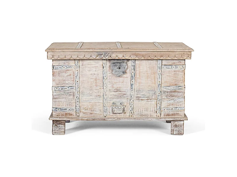 Truhe aus Massivholz mit Öffnung oben und weiß gebeiztem Finish