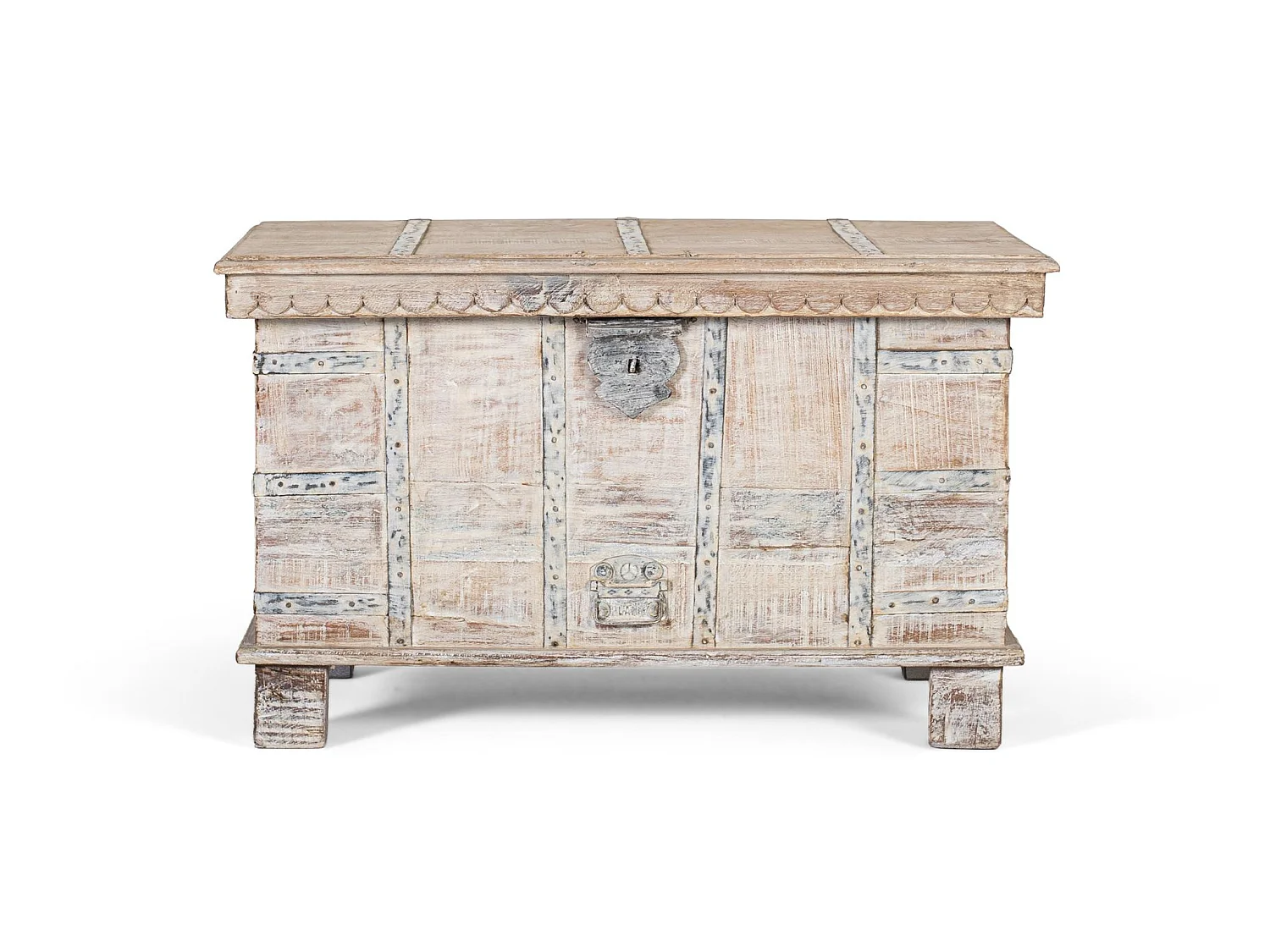 Coffre en bois de manguier 87 cm, style industriel vintage - 53 x 87 x 44