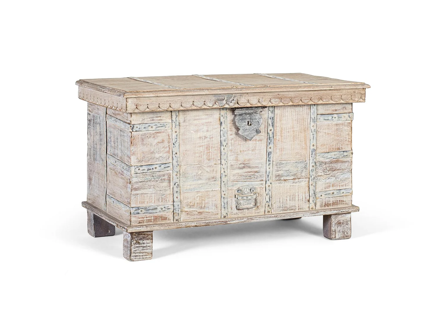 Coffre en bois de manguier 87 cm, style industriel vintage - 53 x 87 x 44