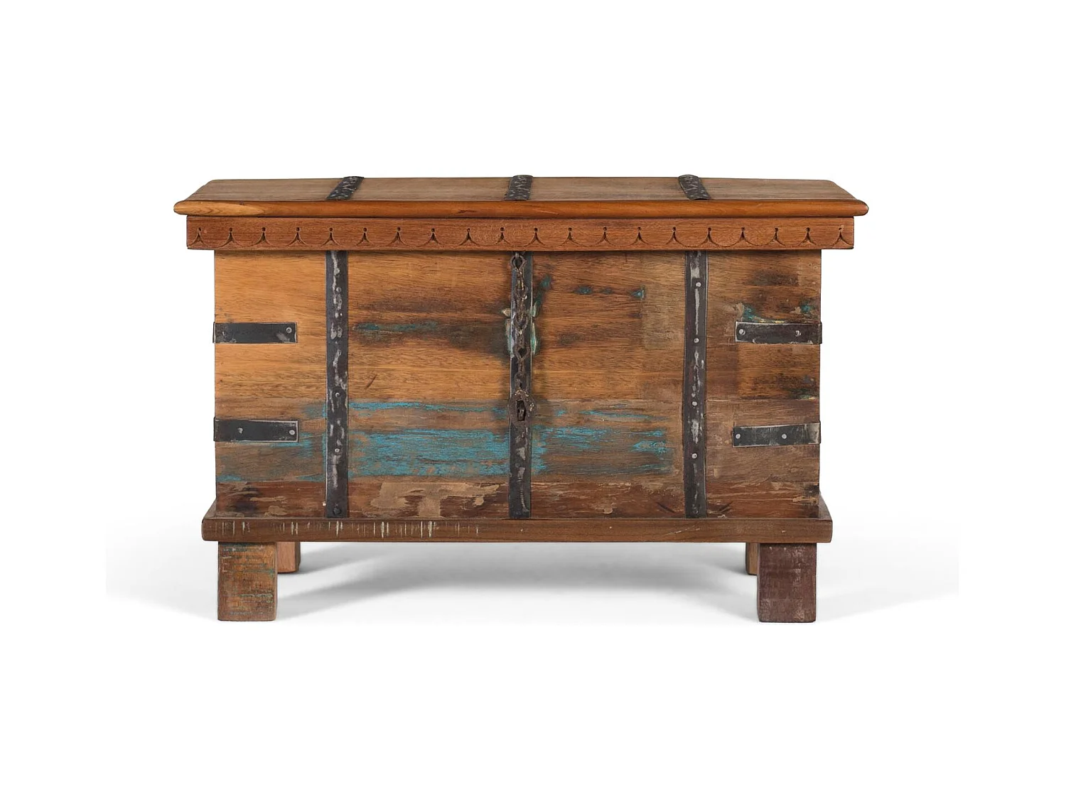 Coffre en bois recyclé avec ouverture par le haut et quincaillerie