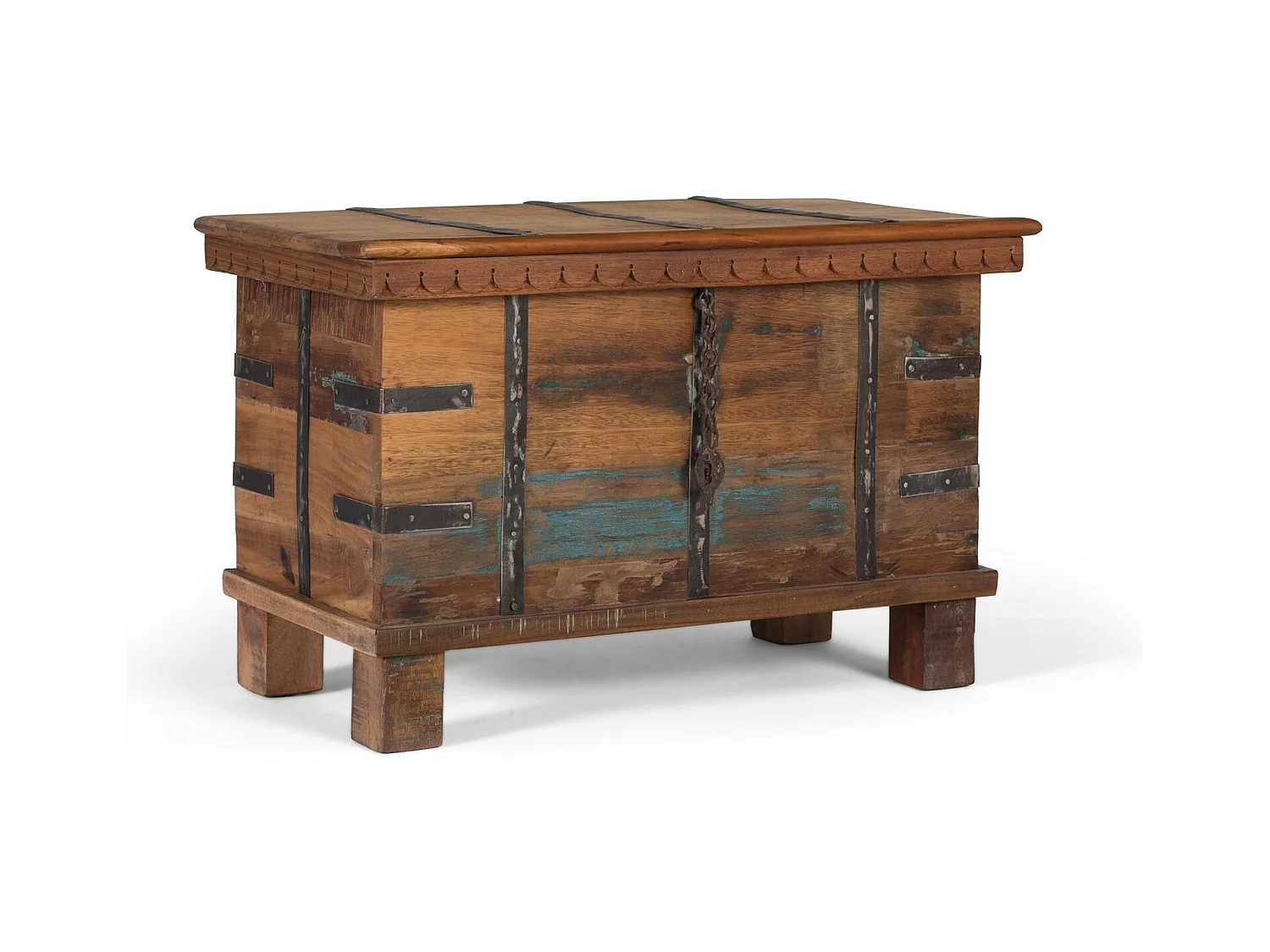 Coffre en bois recyclé avec ouverture par le haut et quincaillerie