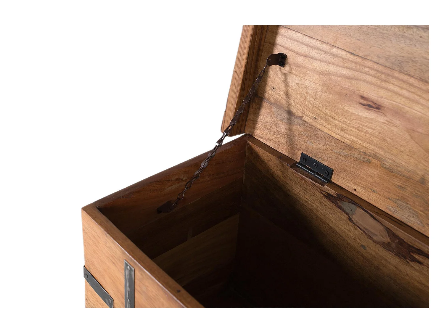 Coffre en bois recyclé avec ouverture par le haut et quincaillerie