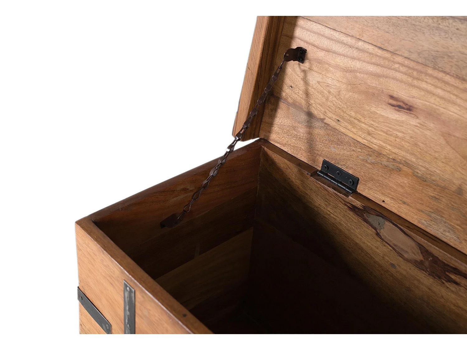 Kist van gerecycled hout met open deur en quincaillerie