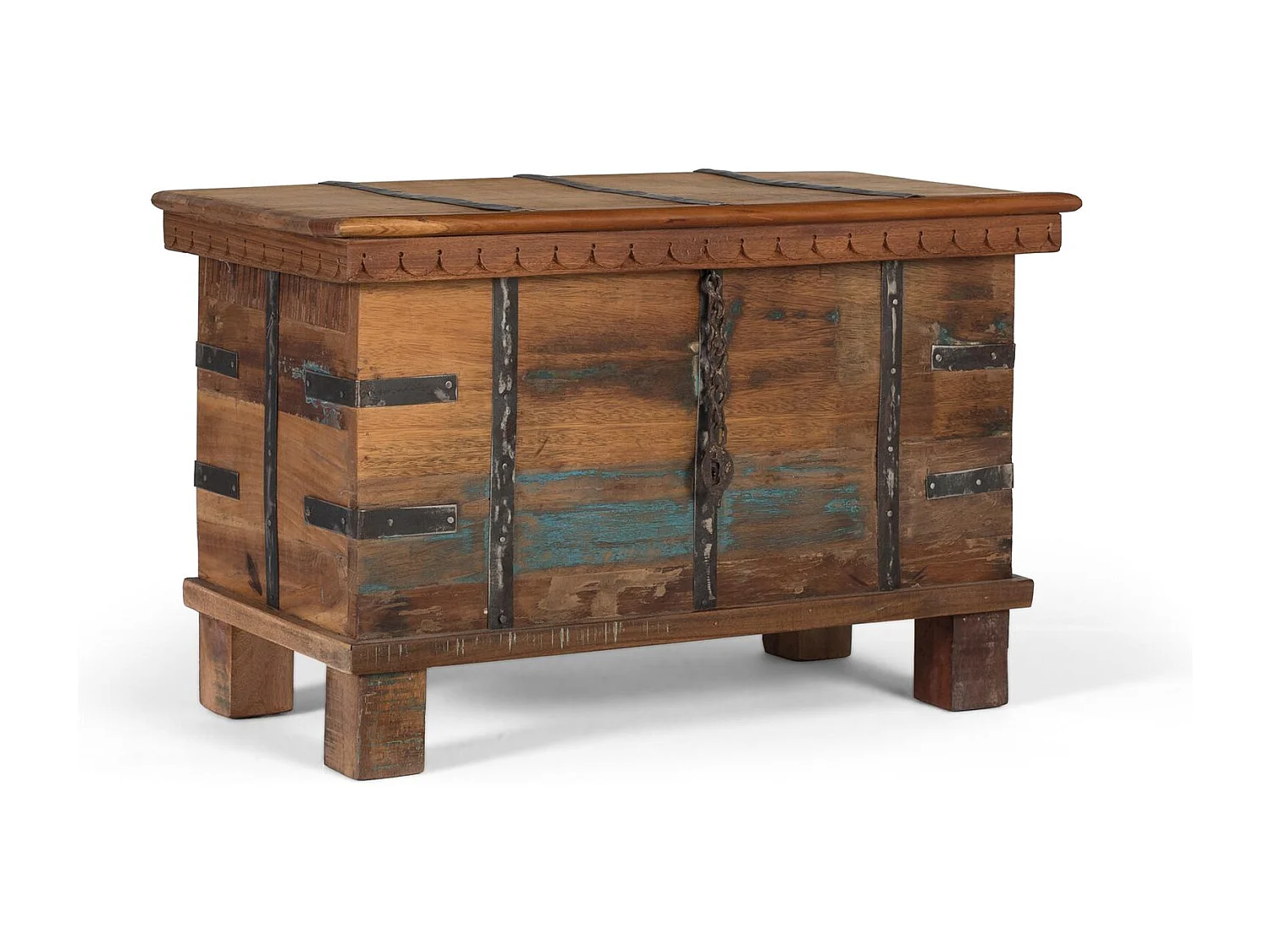 Coffre en bois recyclé avec ouverture par le haut et quincaillerie