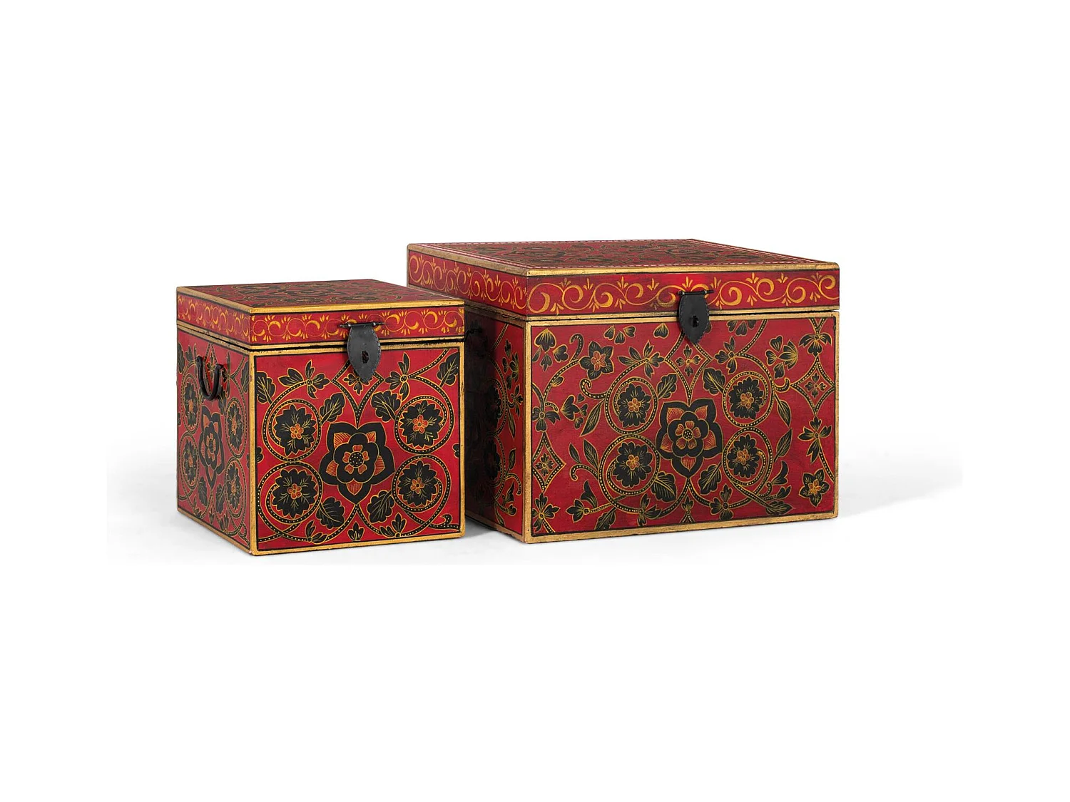 Ensemble de 2 malles en bois de manguier et peintes à la main