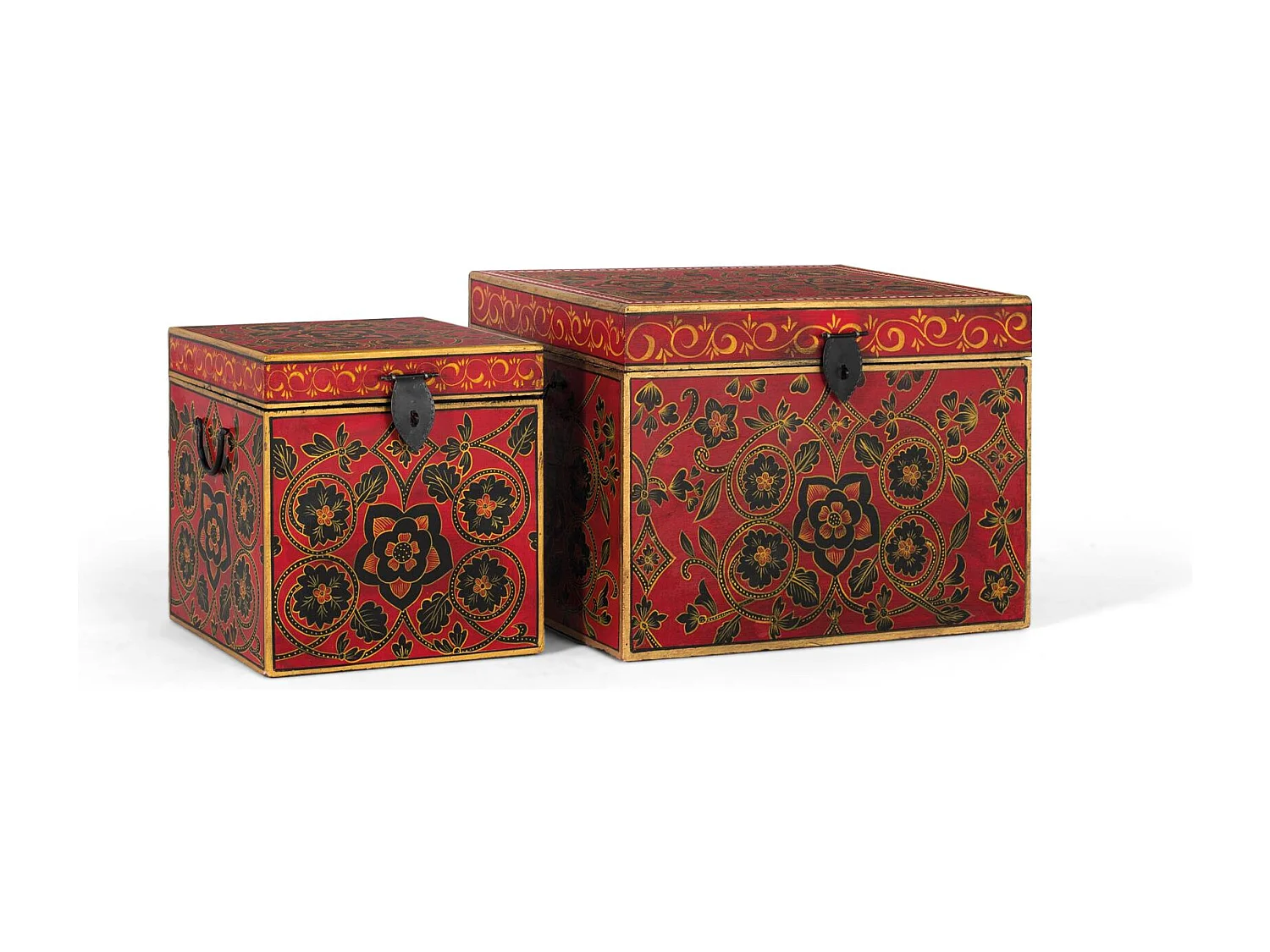 Ensemble de 2 malles en bois de manguier et peintes à la main