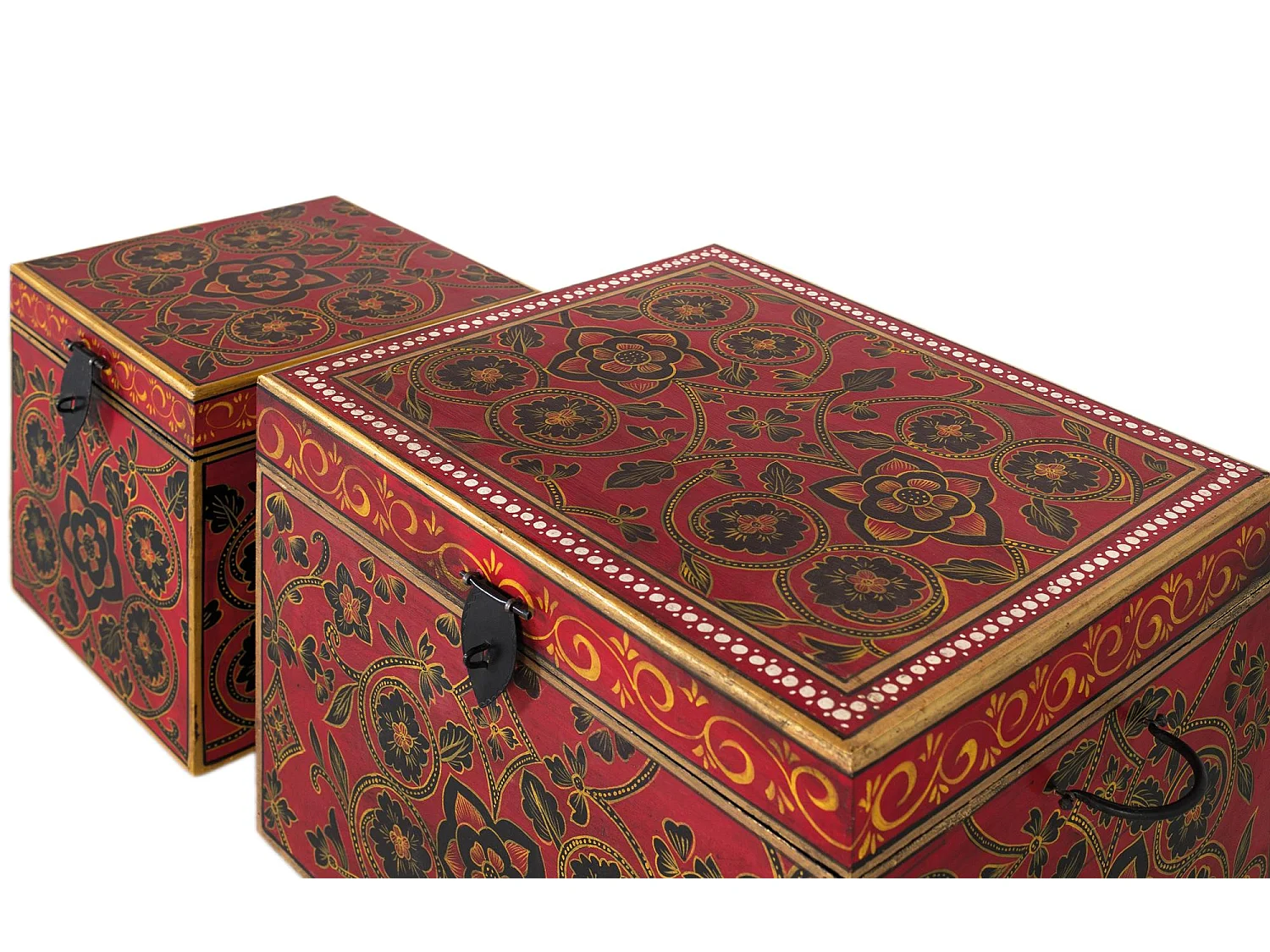 Ensemble de 2 malles en bois de manguier et peintes à la main