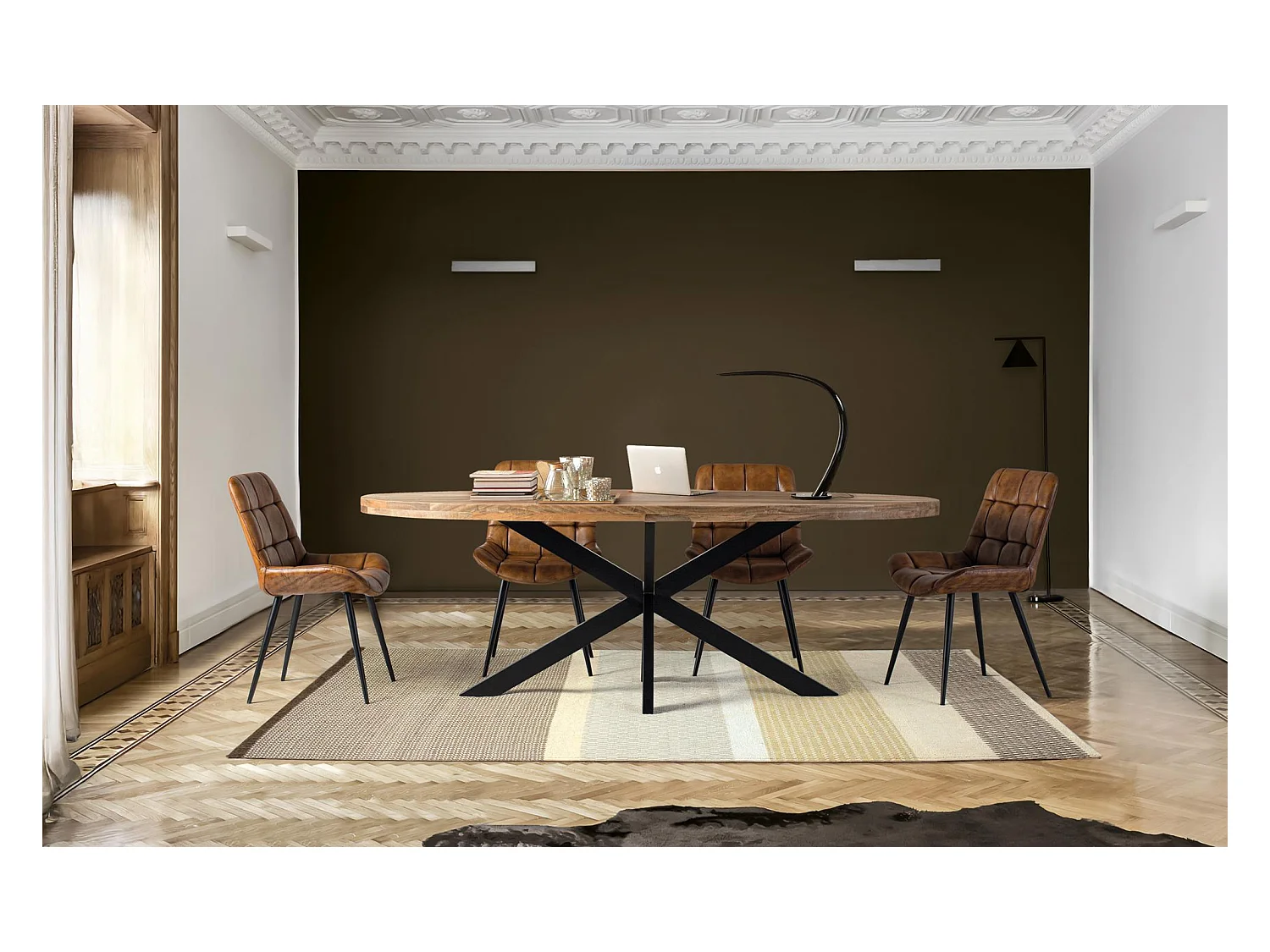 Table à manger avec plateau ovale en bois de manguier massif 200 cm