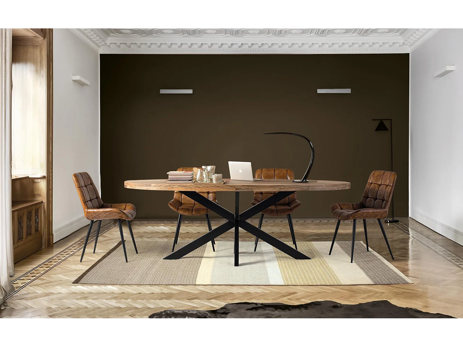 Table à manger avec plateau ovale en bois de manguier massif 200 cm