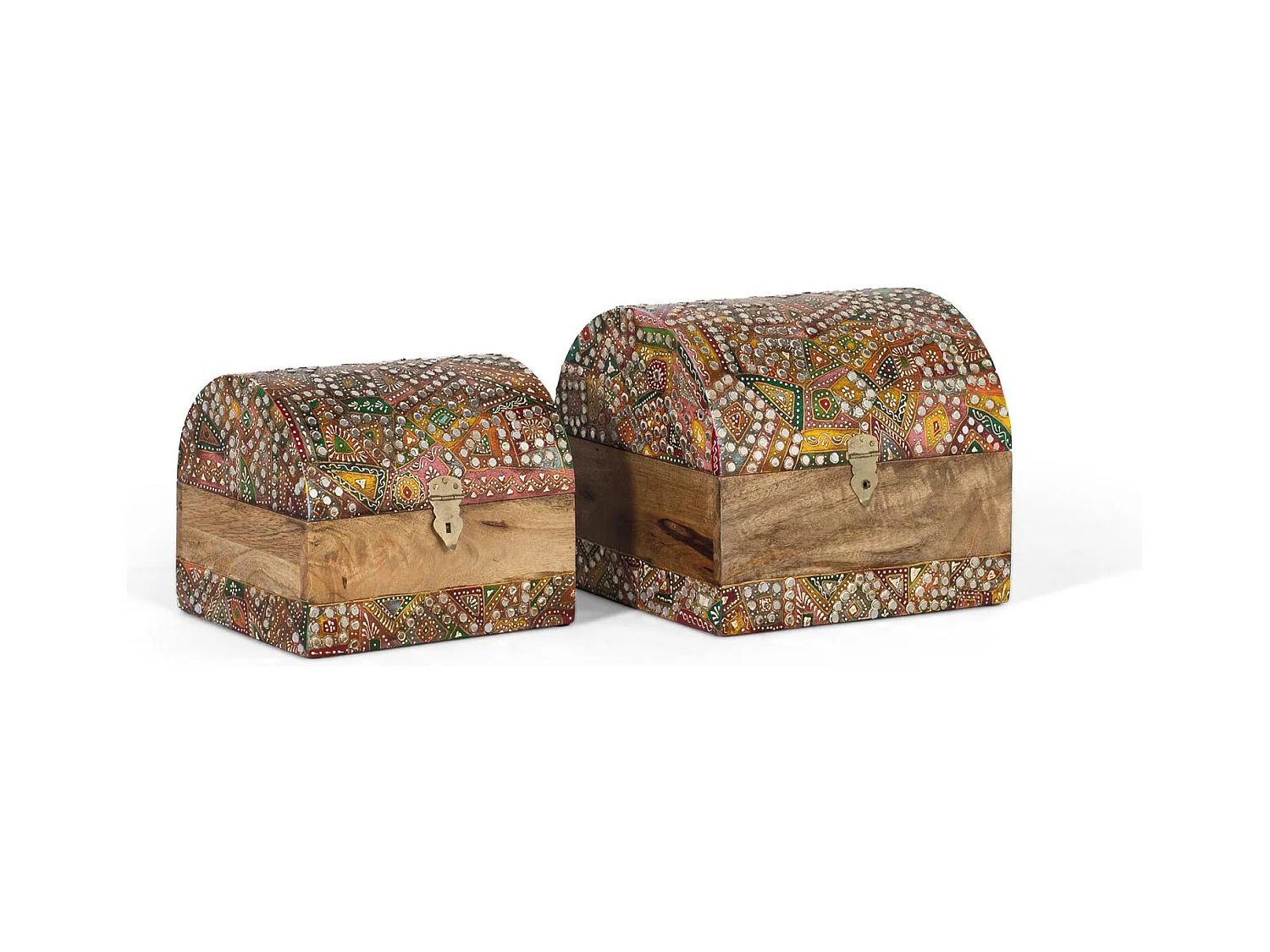 Ensemble de deux boîtes à bijoux en bois de manguier peintes à la main