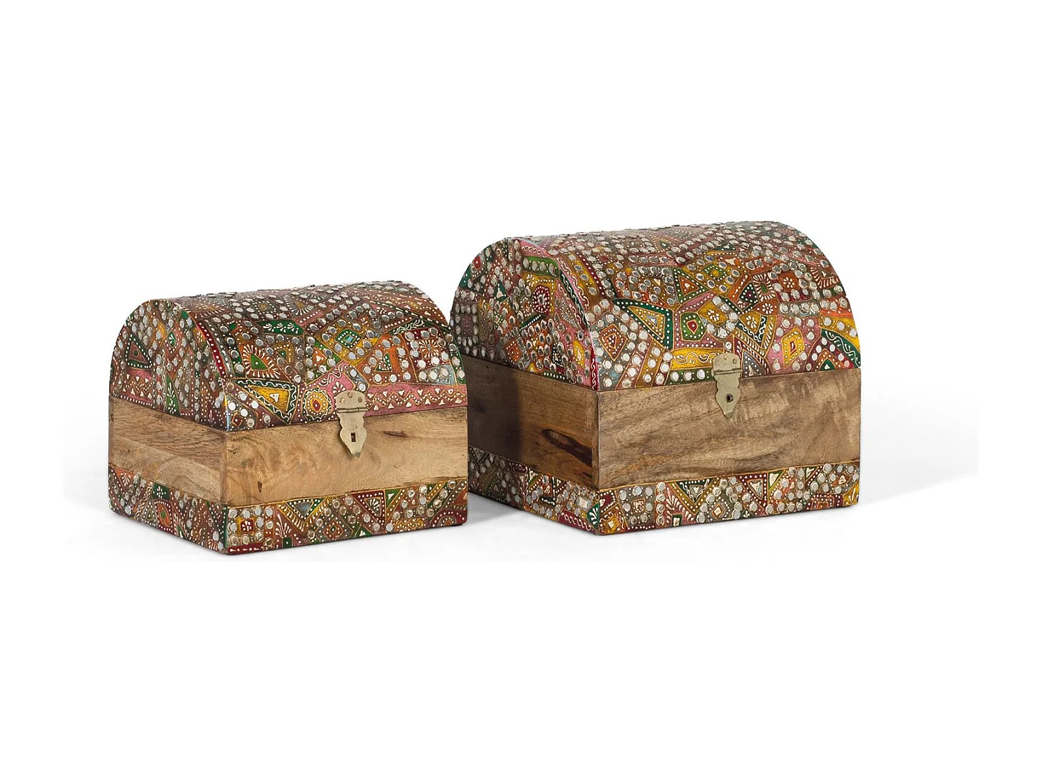 Set aus zwei handbemalten Schmuckschatullen aus Mangoholz