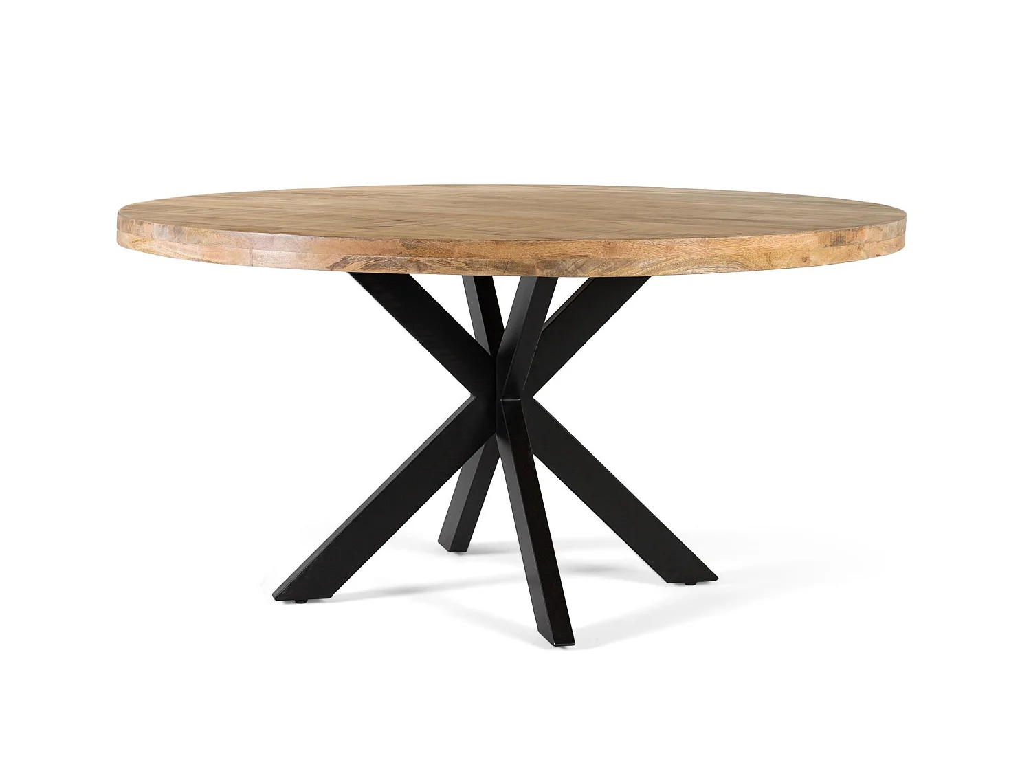 Tables de salle à manger en bois de manguier 150 cm, style industriel rustique - 77 x 150 x 150