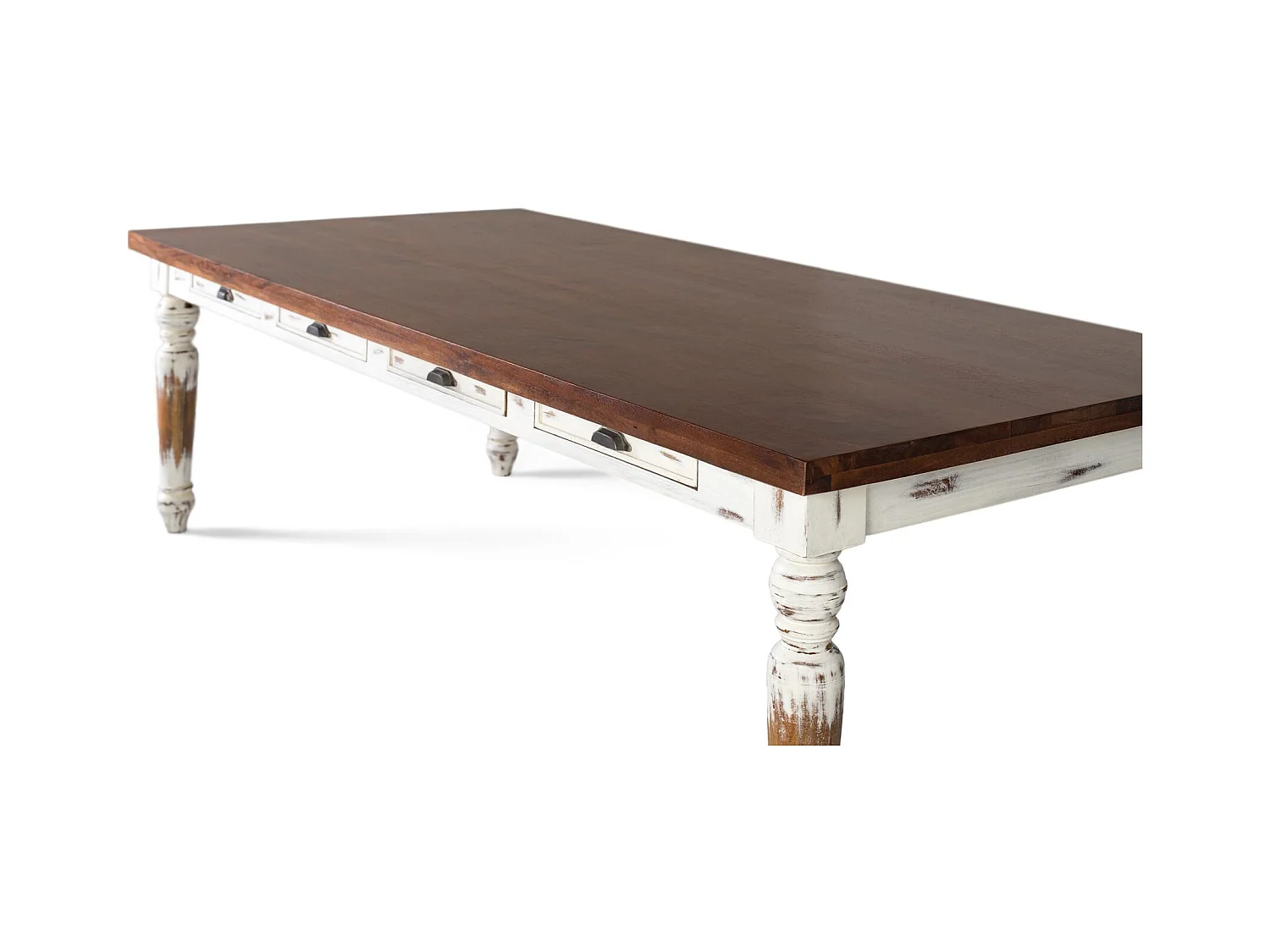 Table à manger en bois de manguier avec pieds tournés, 240 cm