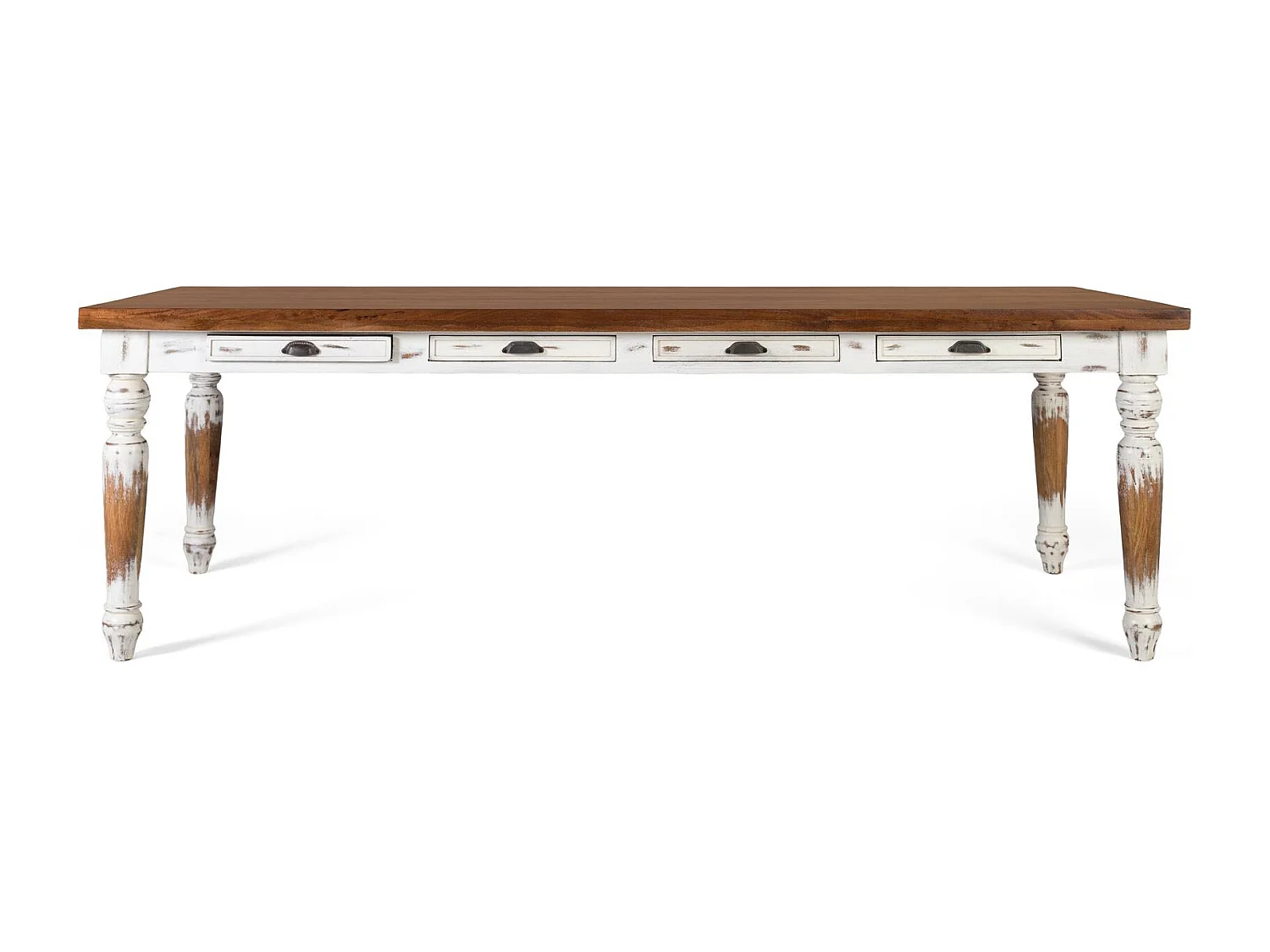 Mesa à manjedoura em madeira manguier com pedras torneadas, 240 cm