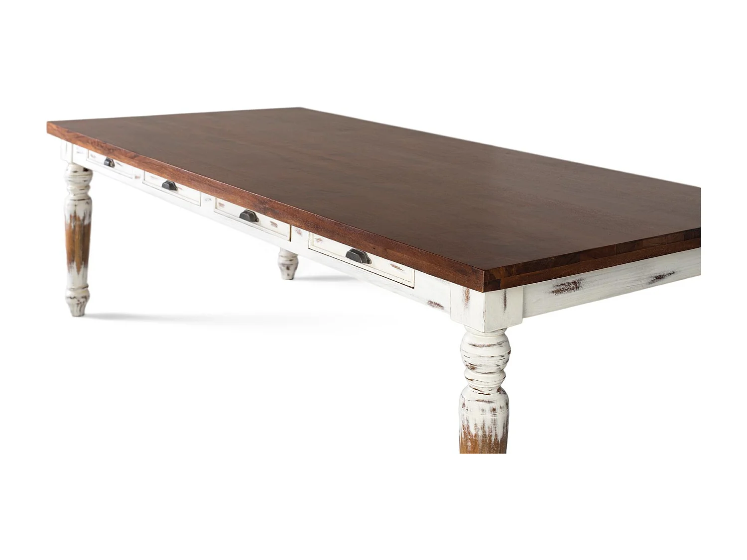 Mesa à manjedoura em madeira manguier com pedras torneadas, 240 cm