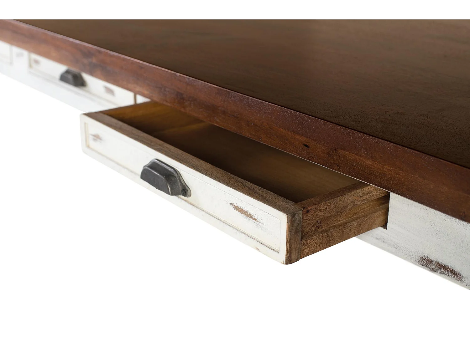 Mesa à manjedoura em madeira manguier com pedras torneadas, 240 cm