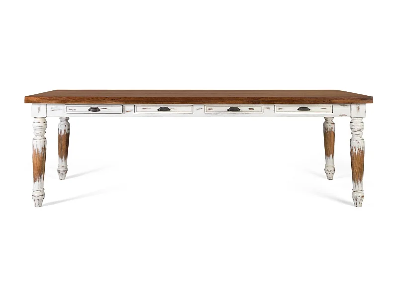 Mesa à manjedoura em madeira manguier com pedras torneadas, 240 cm