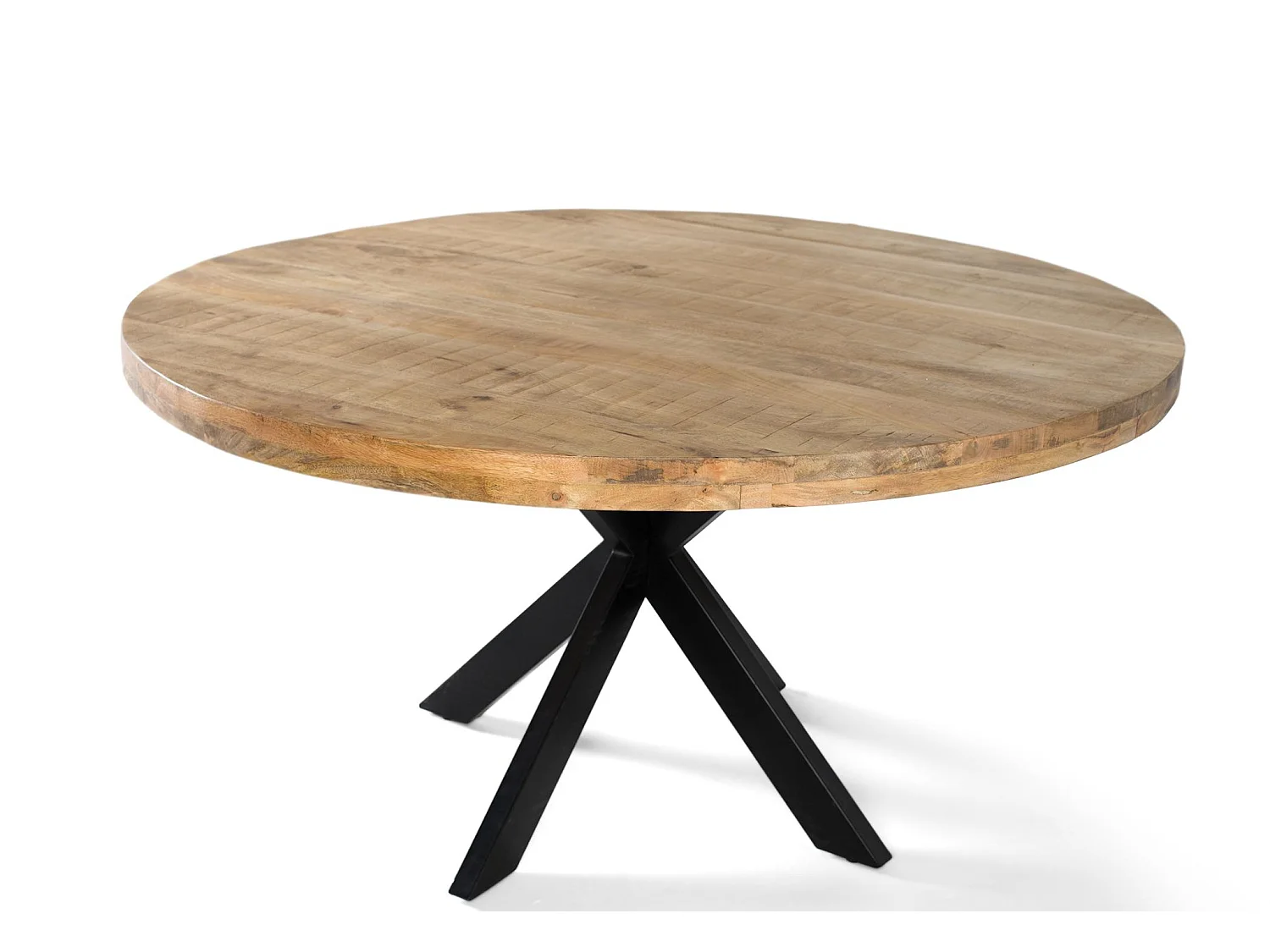Tables de salle à manger en bois de manguier 120 cm, style industriel rustique - 77 x 120 x 120