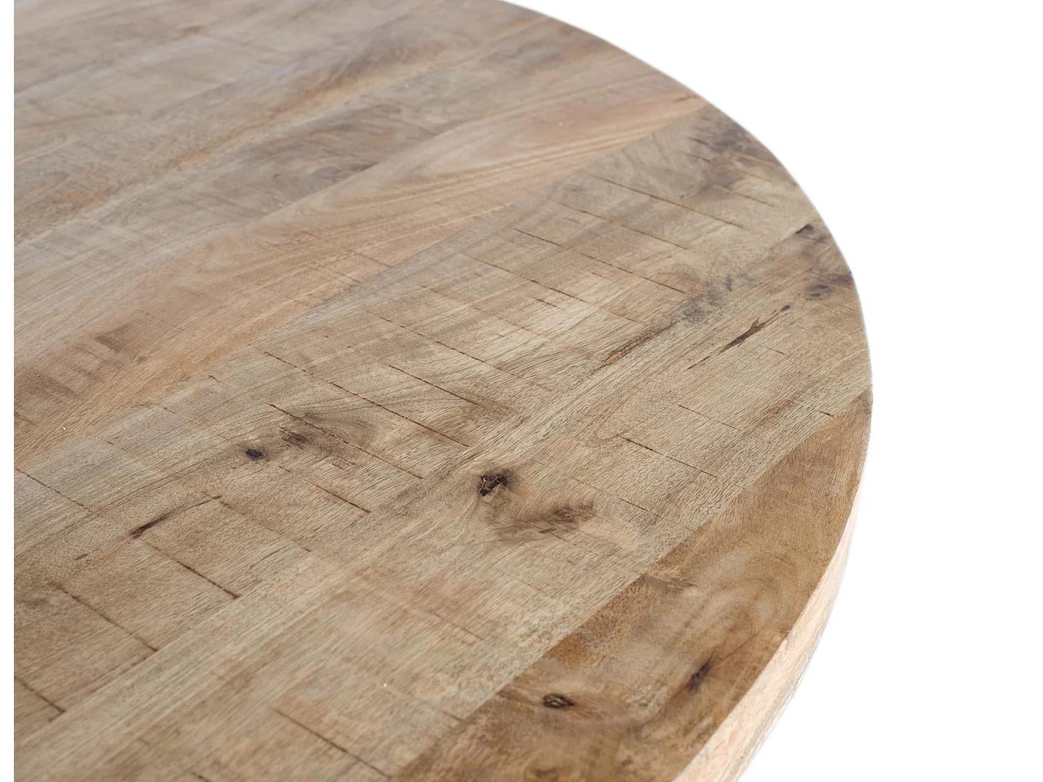 Tables de salle à manger en bois de manguier 120 cm, style industriel rustique - 77 x 120 x 120