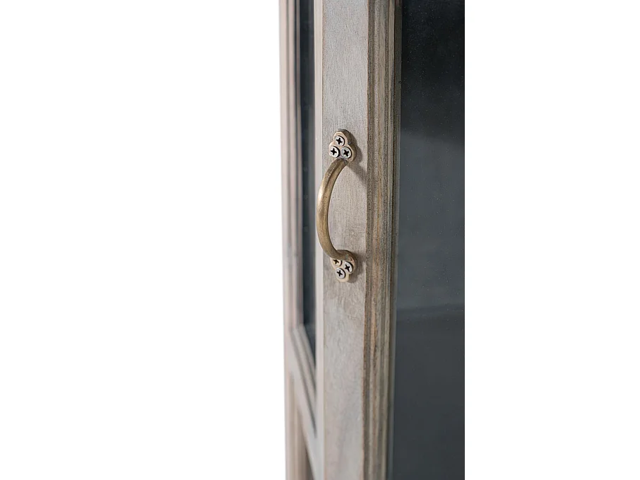 Wyświetlacz kątowy z drewna manguier z drzwiami szklanymi