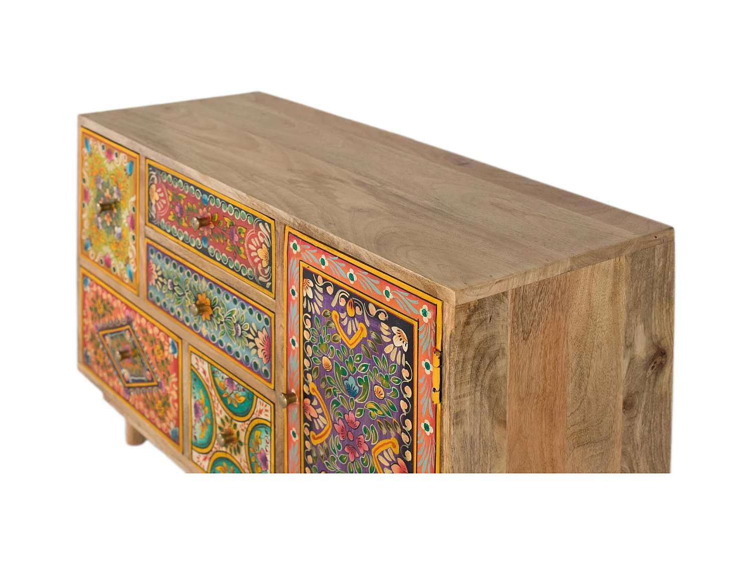 Commode en bois de manguier avec 6 tiroirs peints à la main