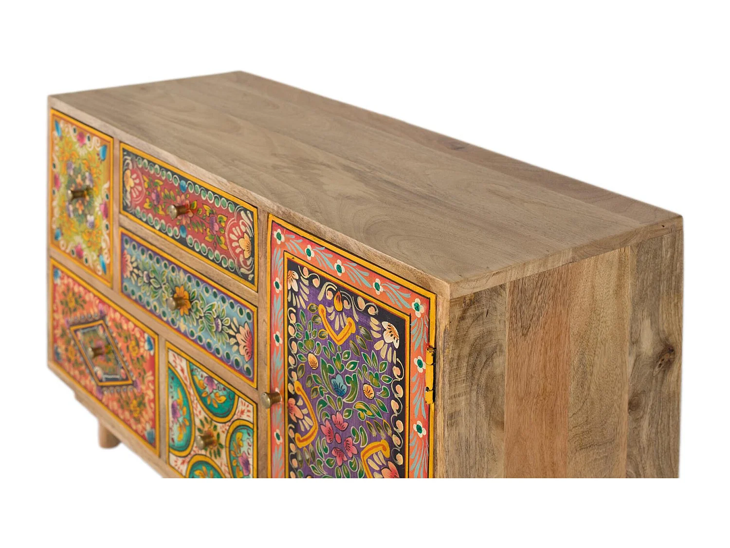 Commode en bois de manguier avec 6 tiroirs peints à la main