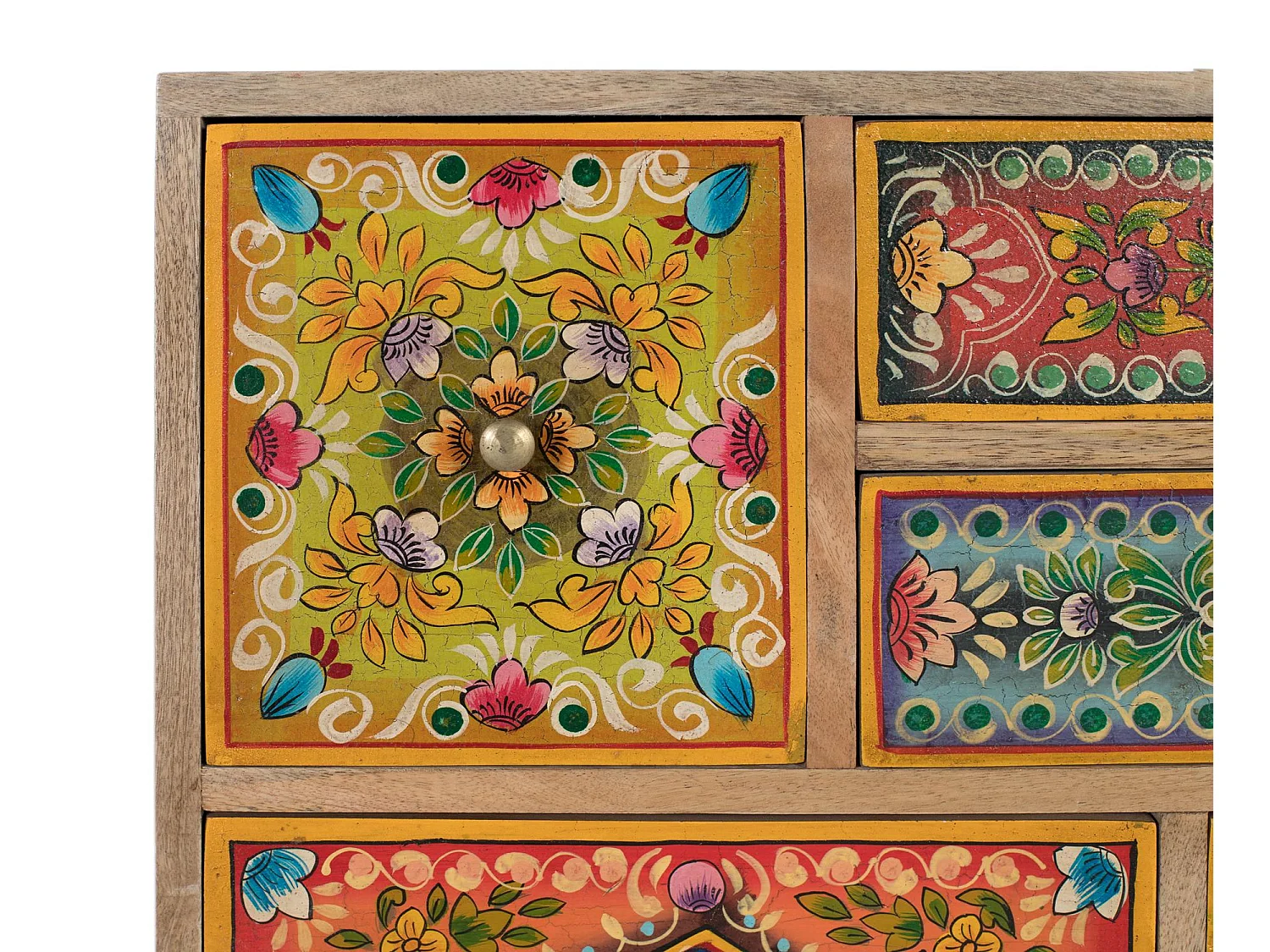 Commode en bois de manguier avec 6 tiroirs peints à la main