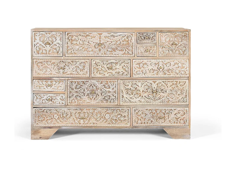 Commode en bois de manguier avec 14 tiroirs peints à la main