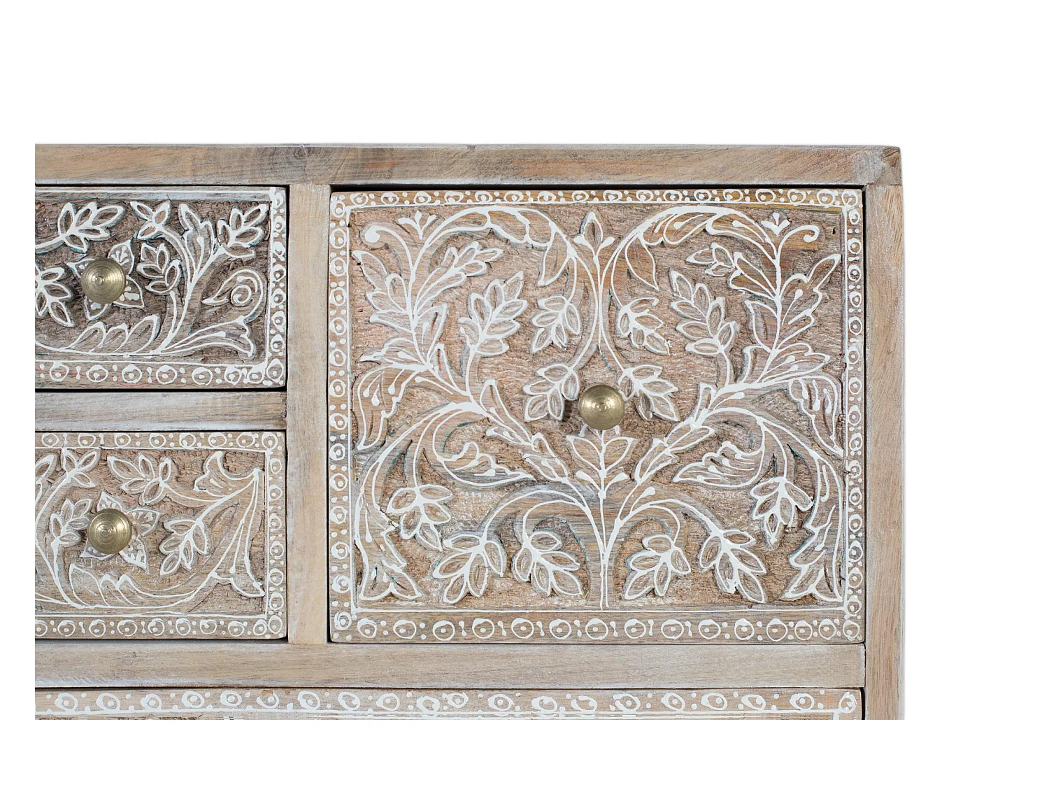 Cassettiera in legno di mango con 14 cassetti intagliati a mano