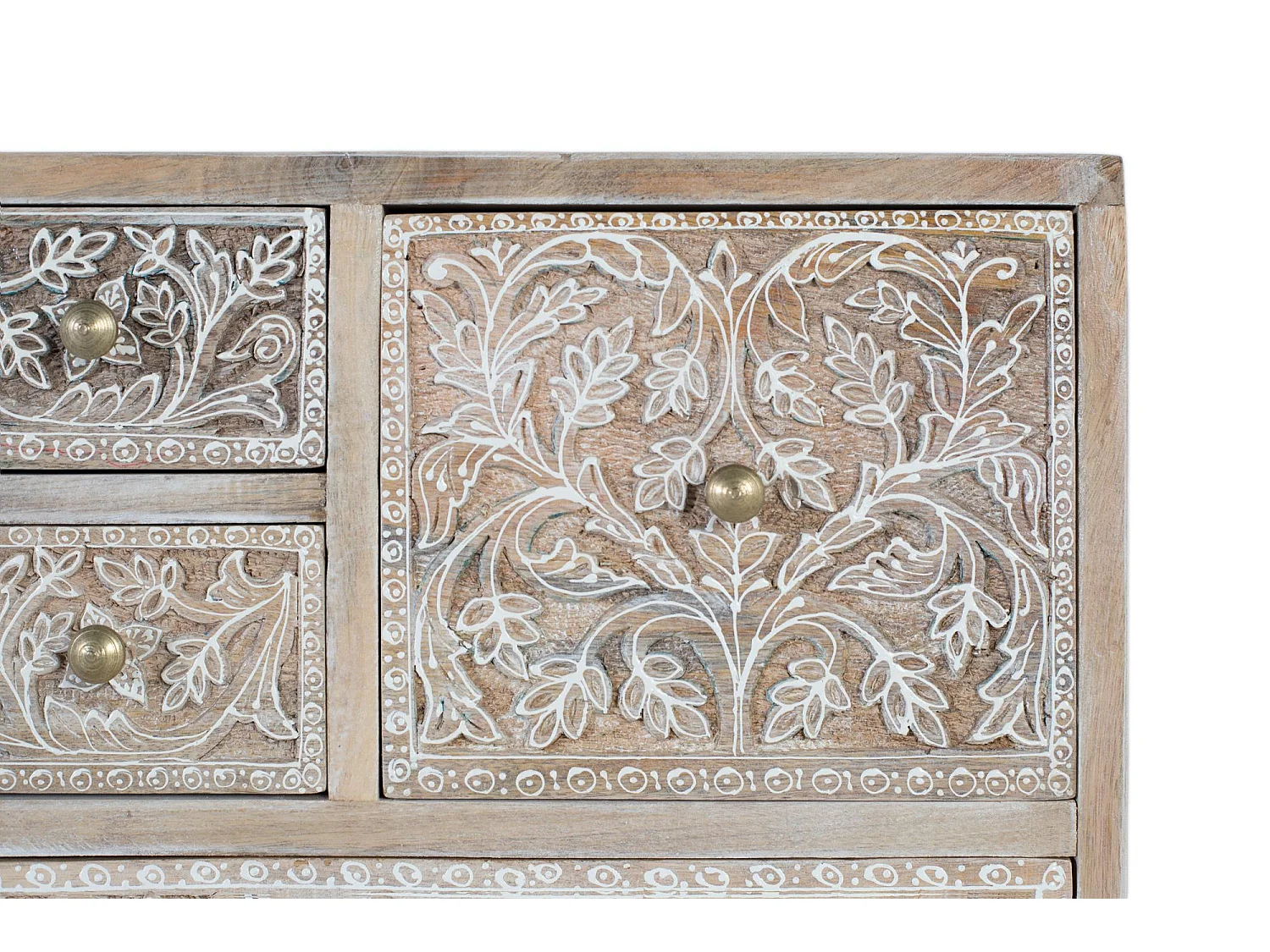 Cassettiera in legno di mango con 14 cassetti intagliati a mano