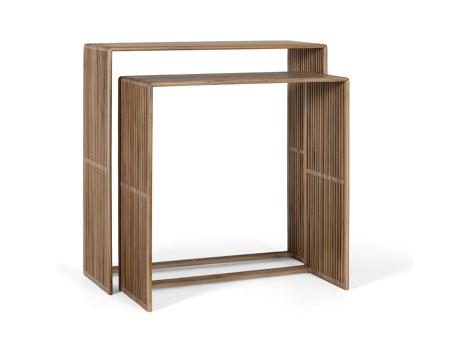 Set aus zwei Konsolen aus recyceltem Teakholz