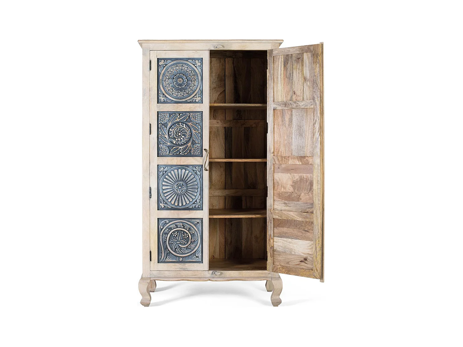 Armoire en bois de manguier avec portes sculptées à la main 180cm