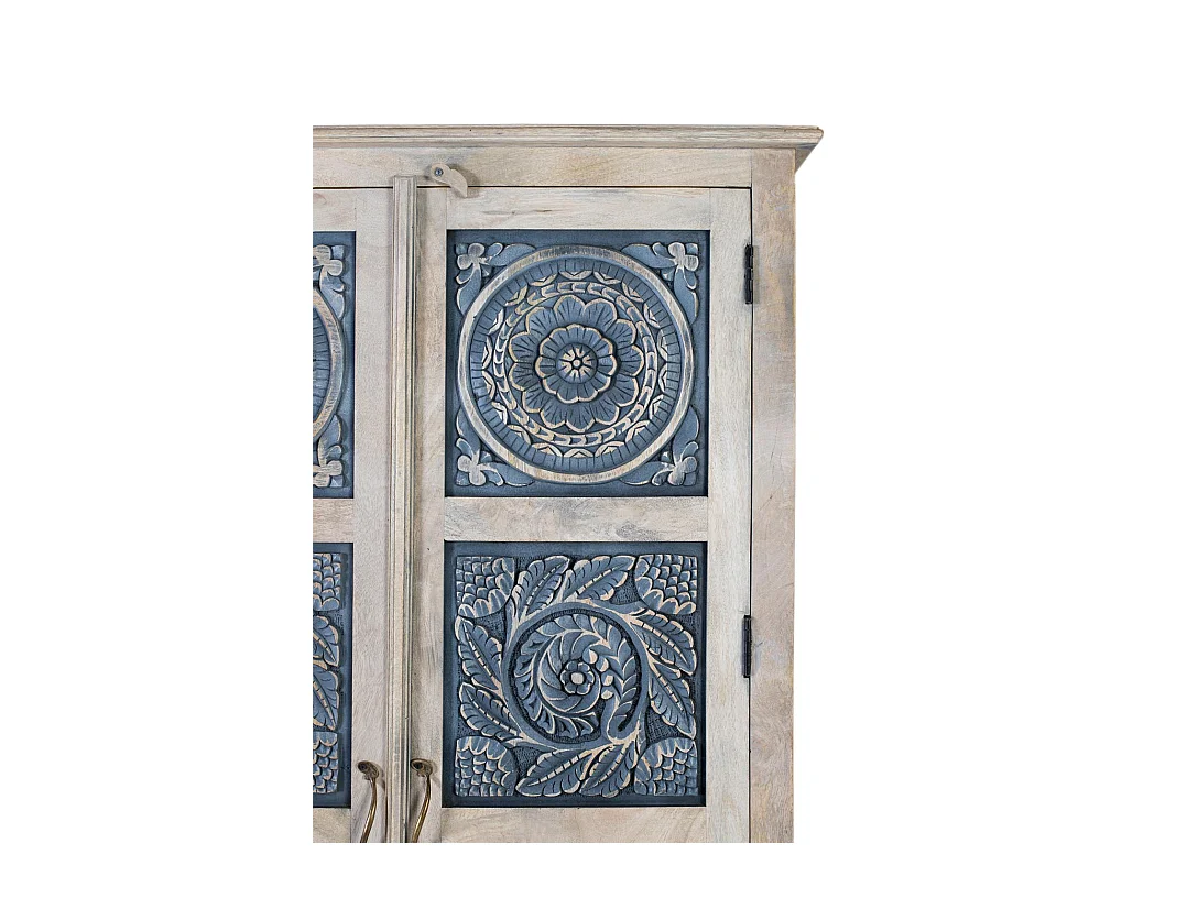 Armoire en bois de manguier avec portes sculptées à la main 180cm