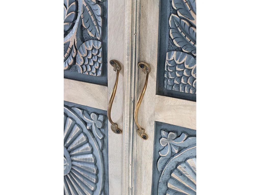 Armoire en bois de manguier avec portes sculptées à la main 180cm