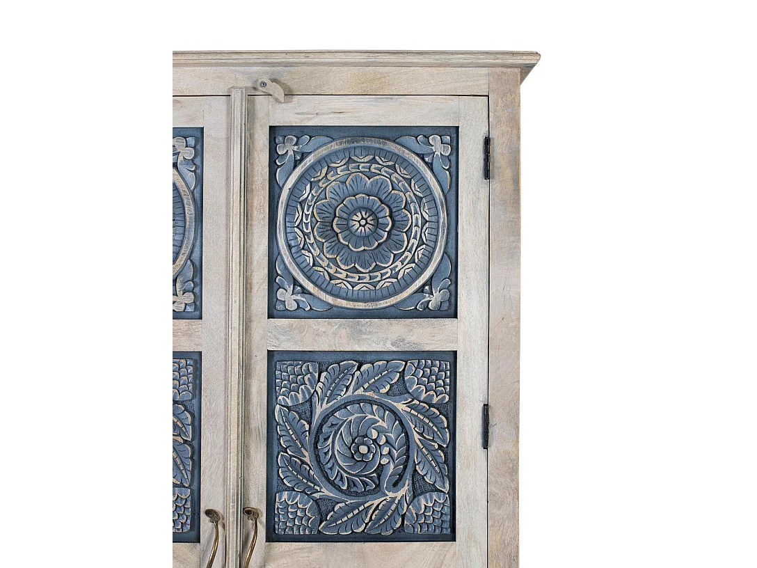 Armoire en bois de manguier avec portes sculptées à la main 180cm