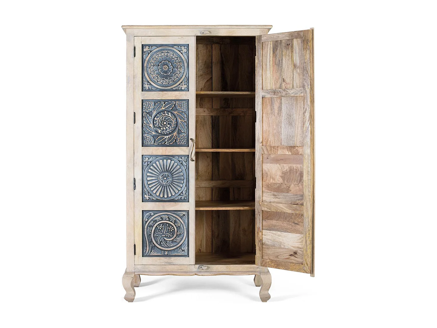 Armoire en bois de manguier avec portes sculptées à la main 180cm