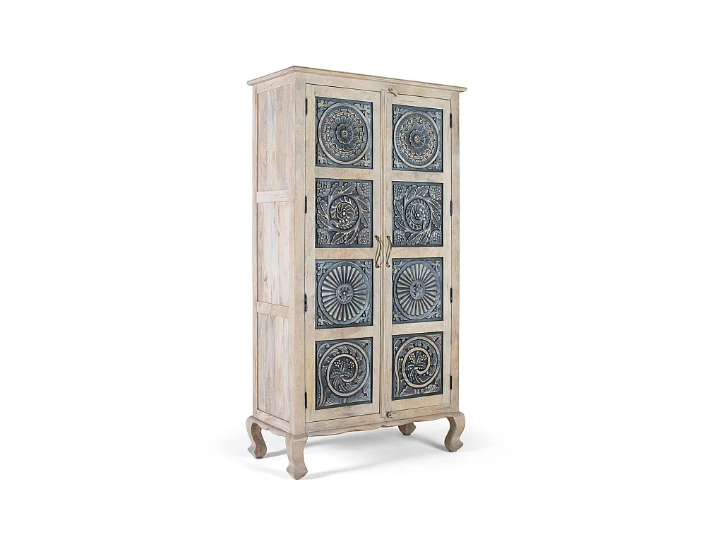 Armoire en bois de manguier 97 cm, style ethnique rustique - 180 x 97 x 46 cm