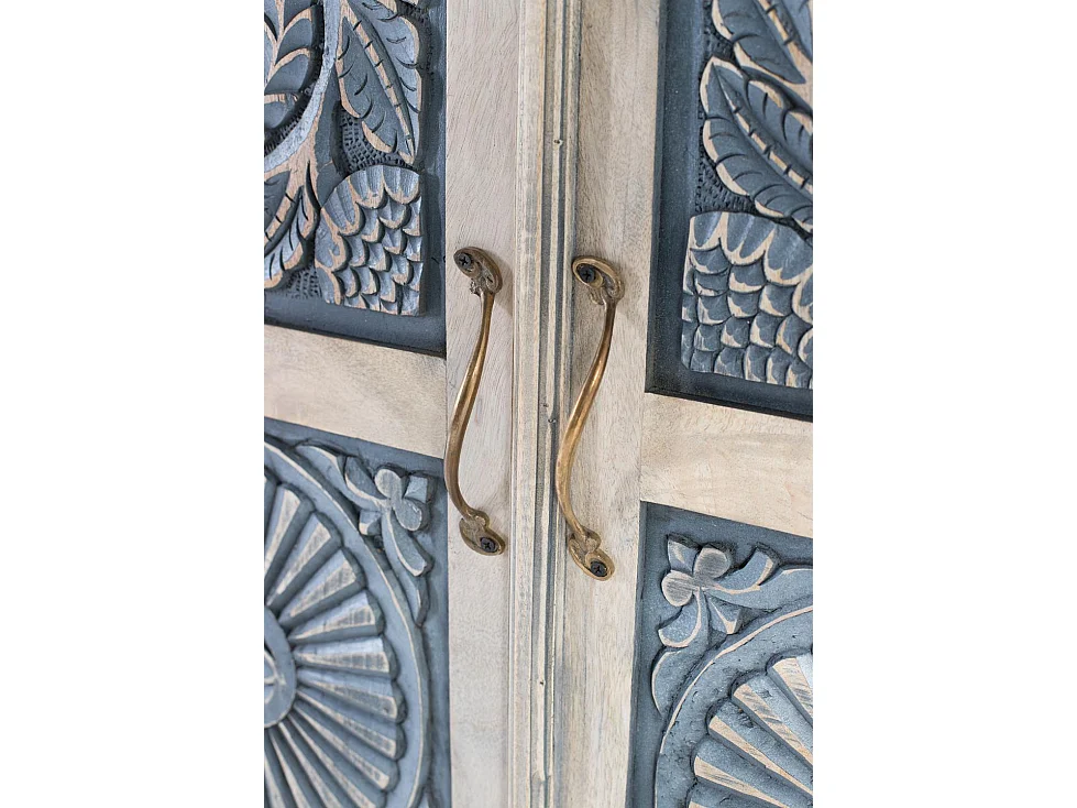 Armoire en bois de manguier 97 cm, style ethnique rustique - 180 x 97 x 46 cm