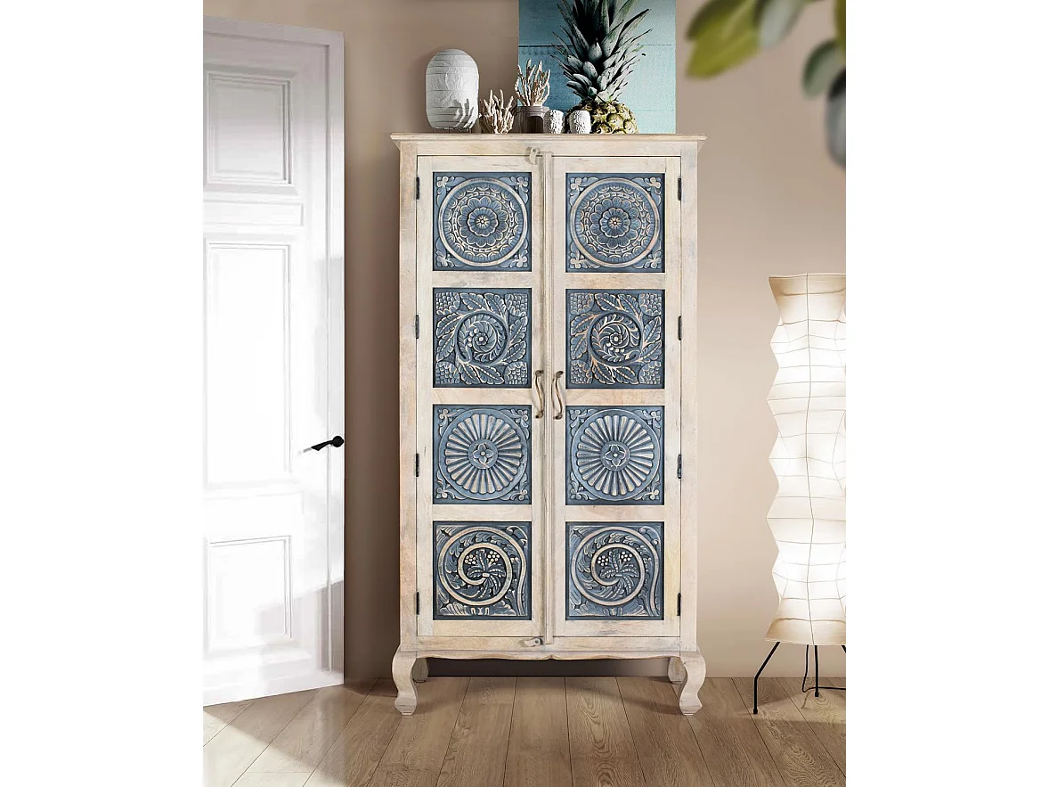 Armoire en bois de manguier 97 cm, style ethnique rustique - 180 x 97 x 46 cm