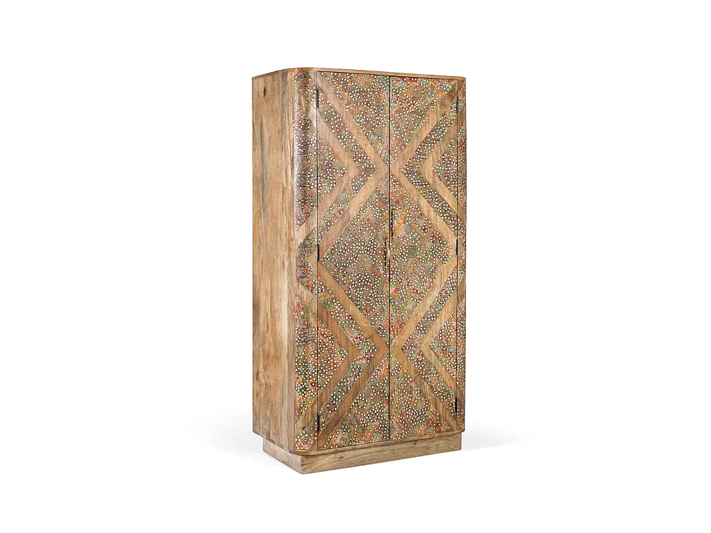 Armadio in legno di mango, stile etnico boho, 90 cm - 170x90x48