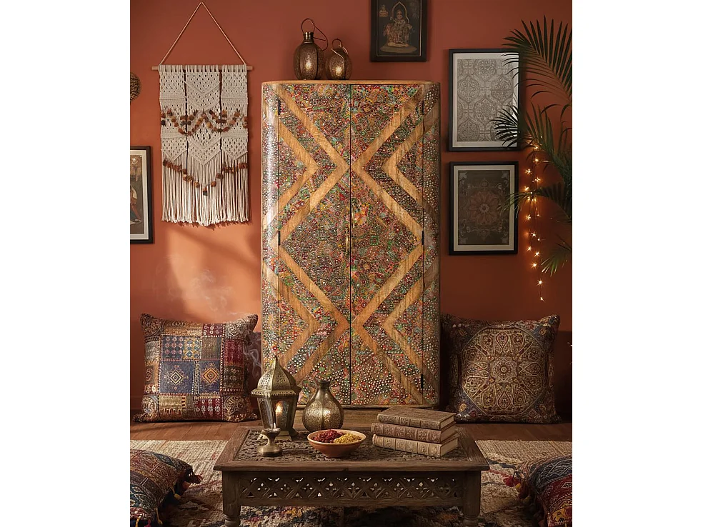Armadio in legno di mango, stile etnico boho, 90 cm - 170x90x48