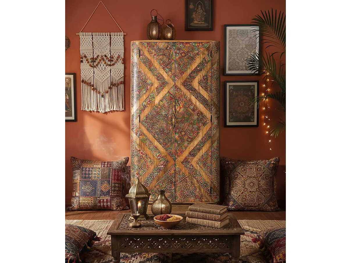 Armadio in legno di mango, stile etnico boho, 90 cm - 170x90x48