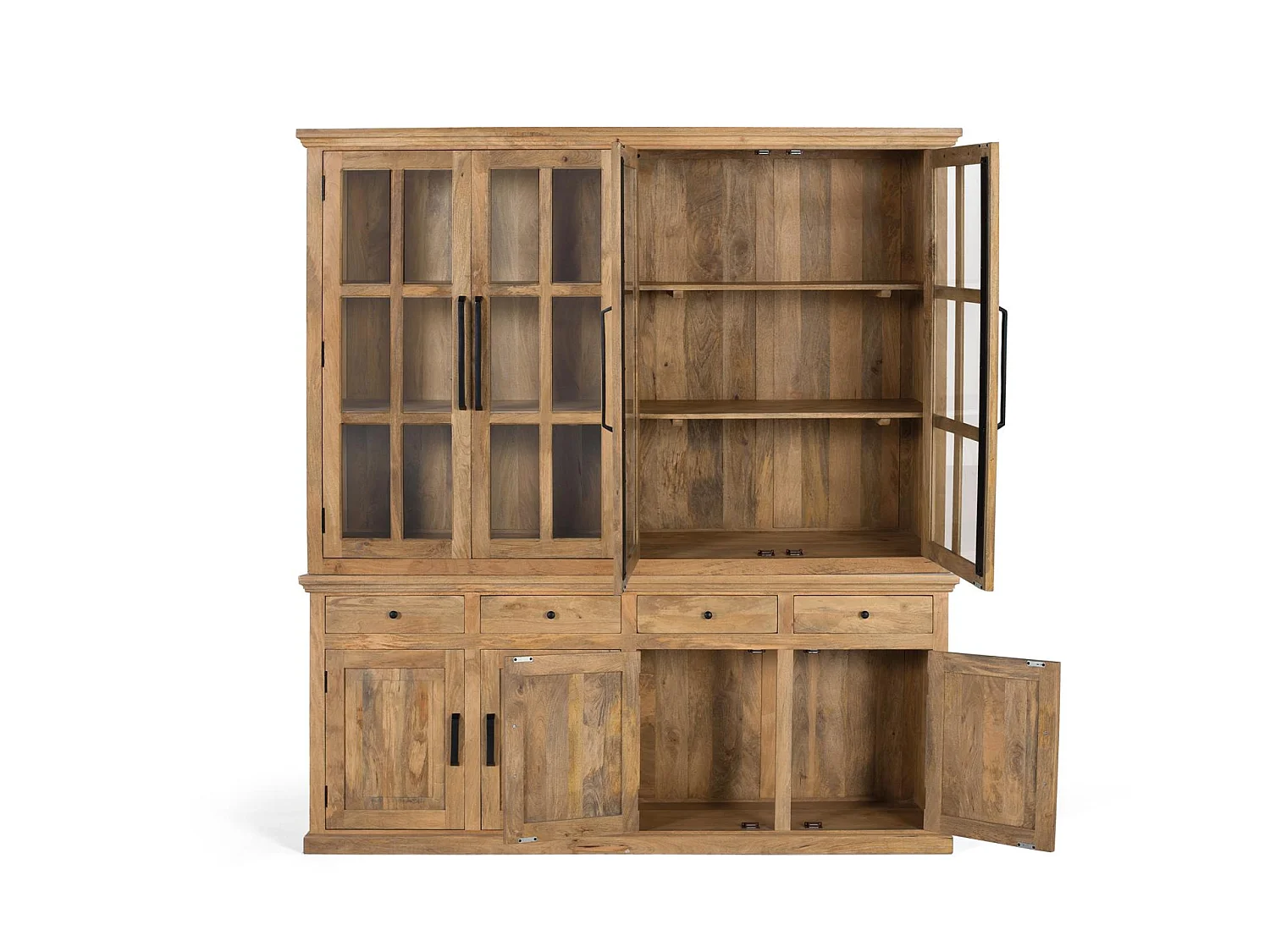 Buffet en bois de manguier 208 cm, style rustique moderne - 226 x 208 x 45